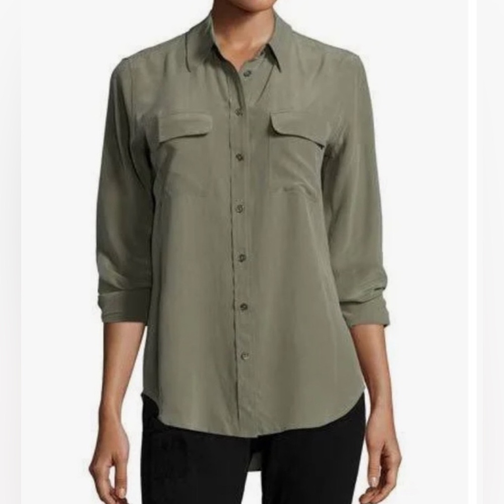 Equipment | Slim Signature Silk Shirt | Army Green | Small